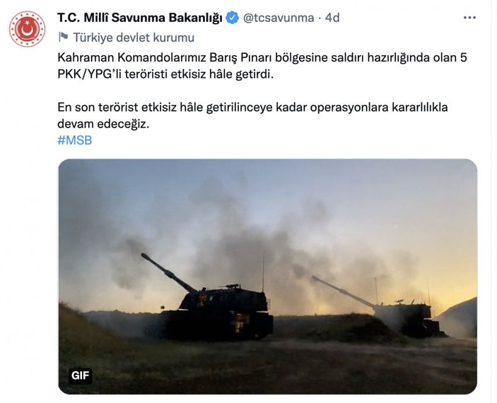 Barış Pınarı bölgesinde 5 terörist öldürüldü