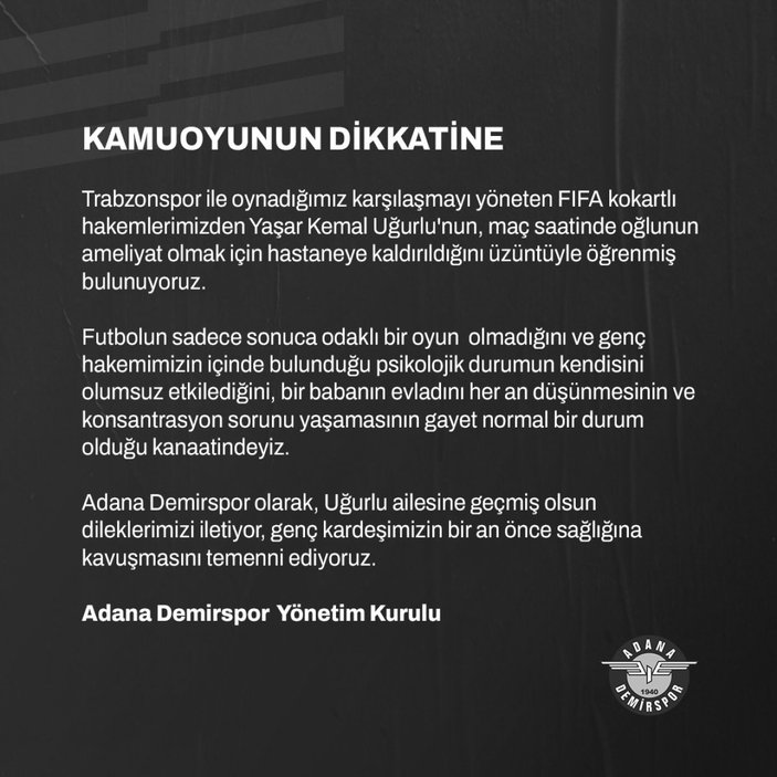 Adana Demirspor'dan hakem açıklaması