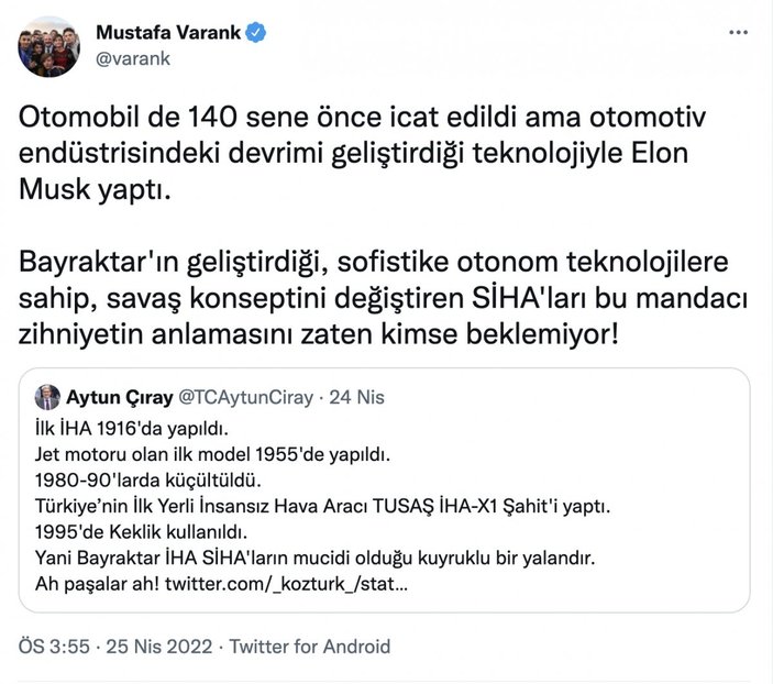 Mustafa Varank'tan Aytun Çıray'a SİHA yanıtı