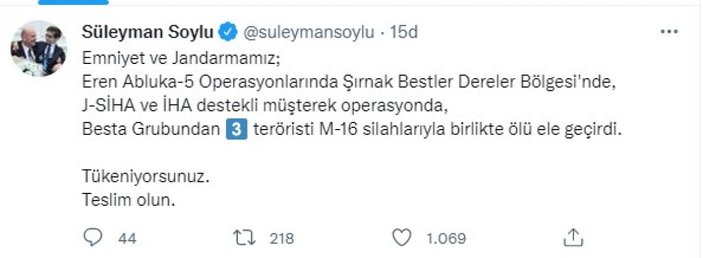 Şırnak'taki Eren Abluka-5 operasyonunda 3 terörist öldürüldü