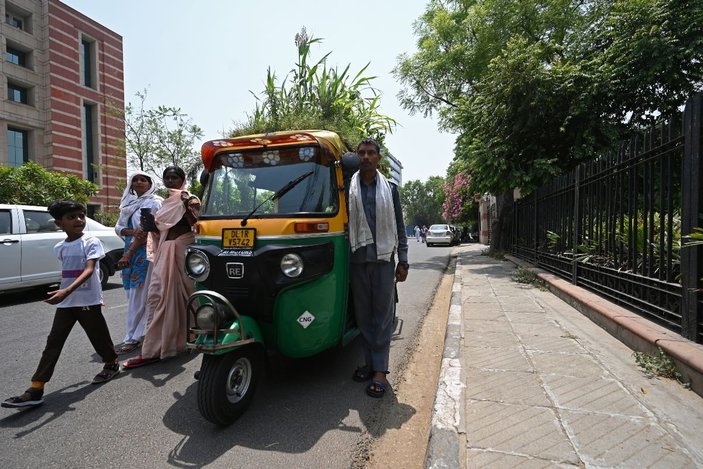 Hindistanlı şoförün bahçeli aracı dikkat çekiyor