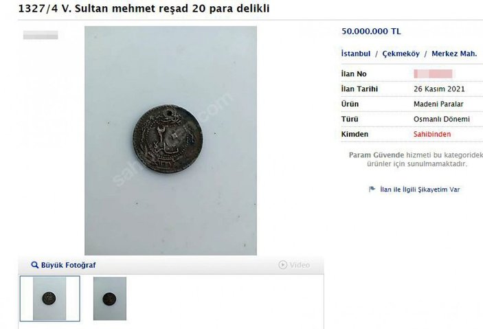İnternette satılan Osmanlı paraları için milyonlar istendi