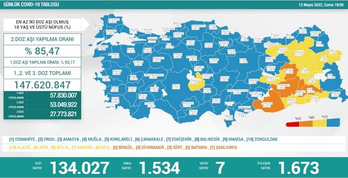 13 Mayıs Türkiye'de koronavirüs tablosu