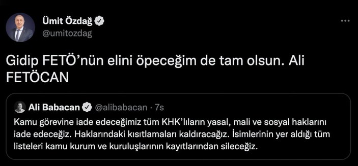 Ümit Özdağ'dan Ali Babacan'a: Ali FETÖCAN