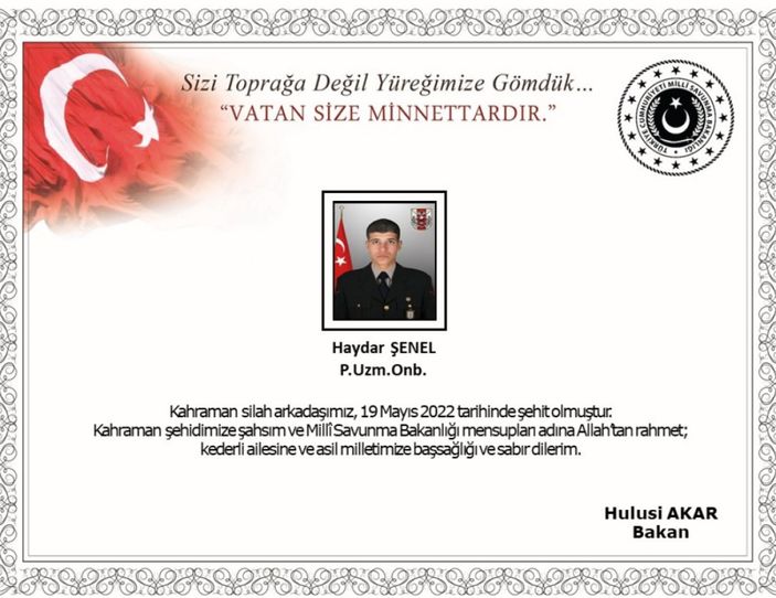 Zeytin Dalı bölgesinde 1 askerimiz şehit oldu