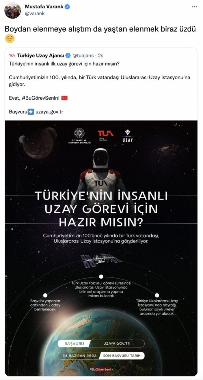 Bakan Varank'tan esprili Türkiye Uzay Ajansı paylaşımı