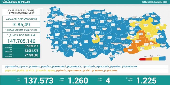 25 Mayıs Türkiye'nin koronavirüs tablosu