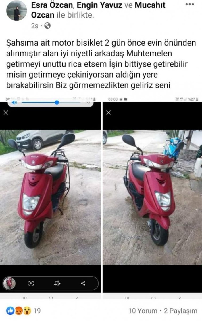 Bursa'da motosikleti çalınan kadından hırsızlara nazik davet