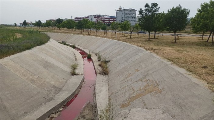 Tekirdağ'da bir kanalın suyu kırmızı aktı