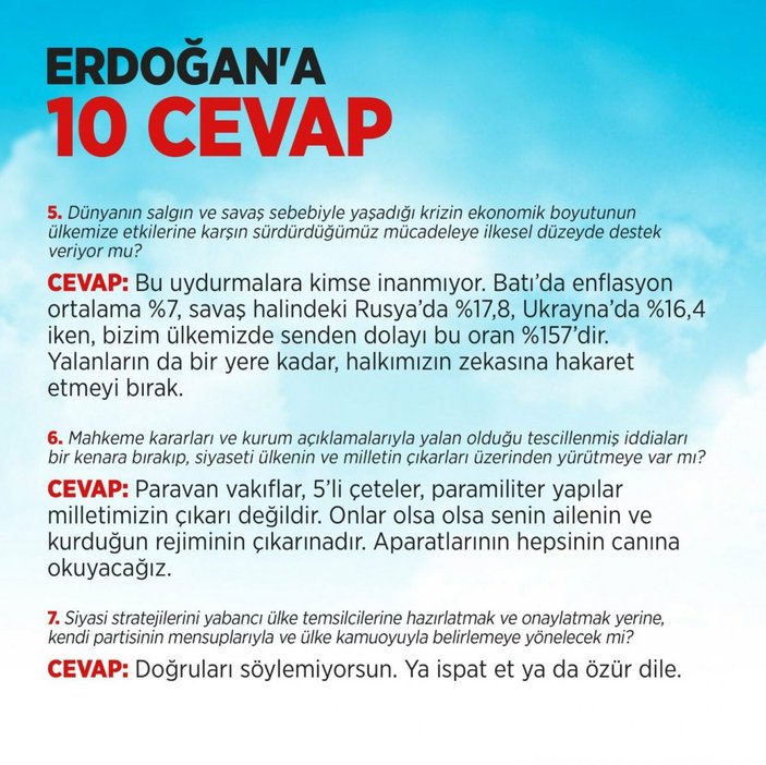 Kılıçdaroğlu, Cumhurbaşkanı Erdoğan'ın sorularını cevapladı