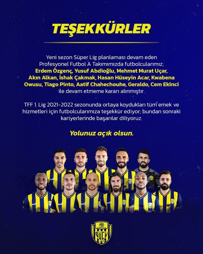 Ankaragücü, 11 futbolcuyla yollarını ayırdı