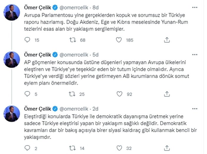 Ömer Çelik'ten AP'nin Türkiye raporuna sert tepki