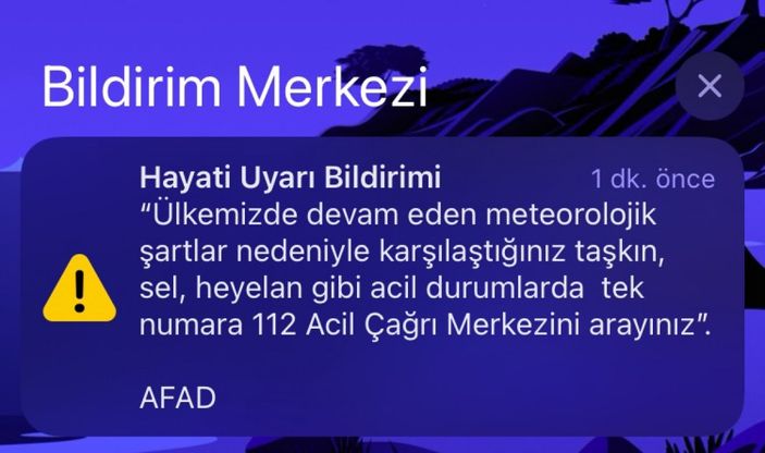 AFAD'dan 'Hayati Uyarı Bildirimi'