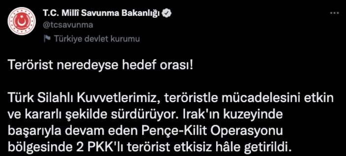 Pençe Kilit bölgesinde 2 terörist öldürüldü