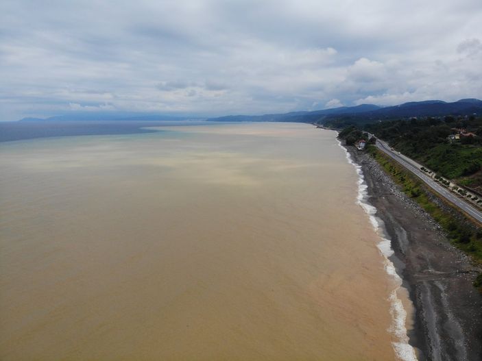 Düzce'deki yağış Karadeniz'in rengini kahverengiye çevirdi
