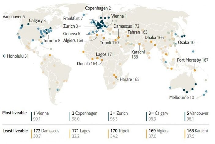 Dünyanın en yaşanabilir şehirleri listesi belli oldu