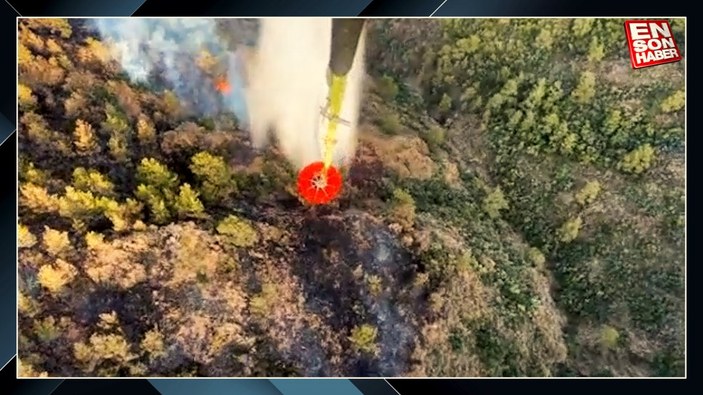 Marmaris'teki yangında son durum: Helikopterden görüntüler