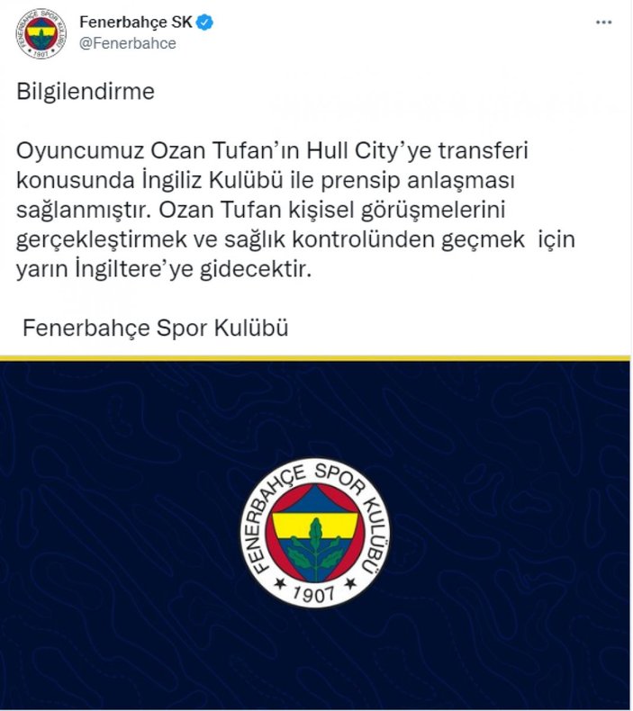 Fenerbahçe duyurdu: Ozan Tufan Hull City'de