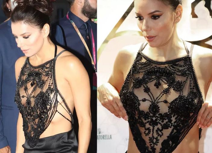 Eva Longoria transparan elbisesiyle dikkat çekti! Frikik vermemek için...