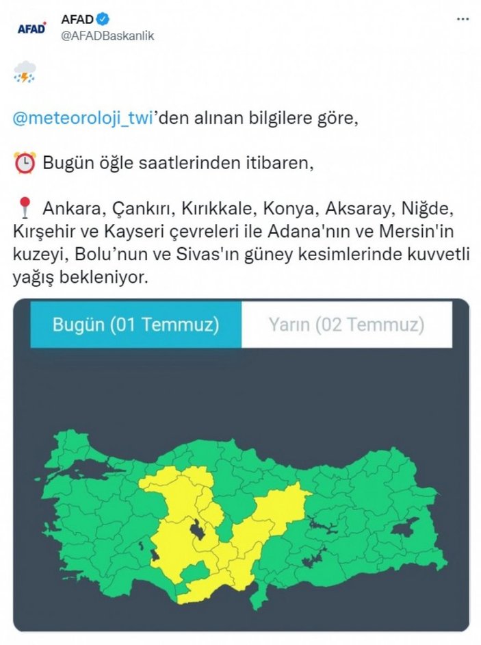 AFAD'dan Ankara ve çevre iller için uyarı: Kuvvetli yağış geliyor