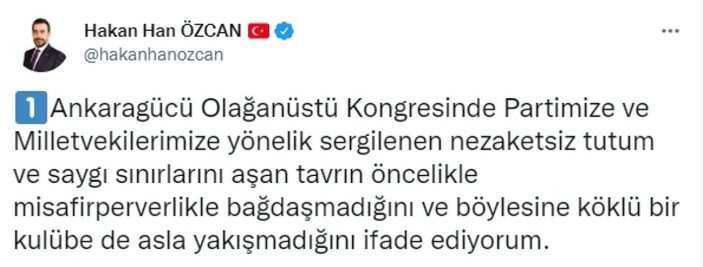 Hakan Han Özcan, Ankaragücü kongresinde yaşananları kınadı