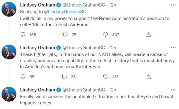 Lindsey Graham: Türkiye'ye F-16 tedariki için elimden geleni yapacağım