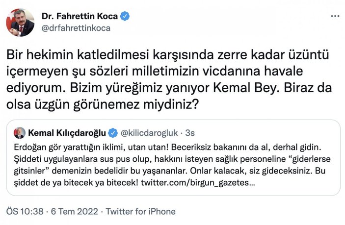Bakan Koca'dan Kılıçdaroğlu'na: Biraz da olsa üzgün görünemez miydiniz