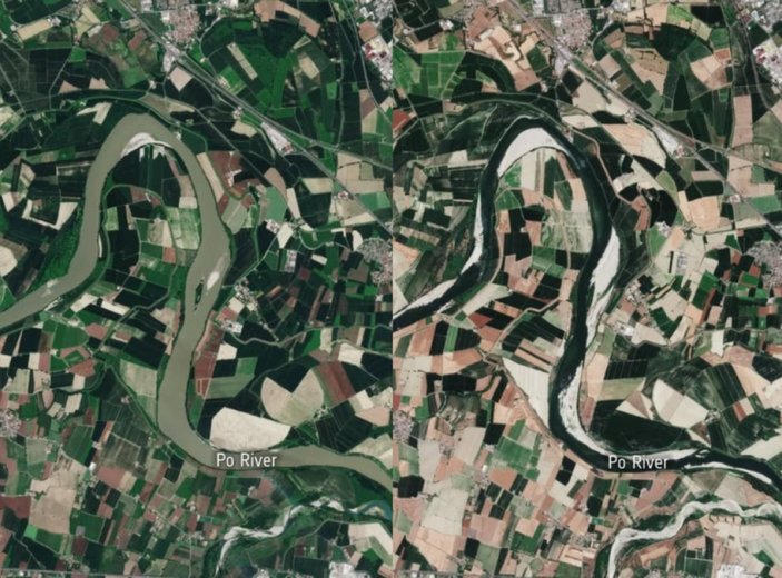 İtalya'nın en uzun nehri Po'daki kuraklık tehlikesi uyduya yansıdı