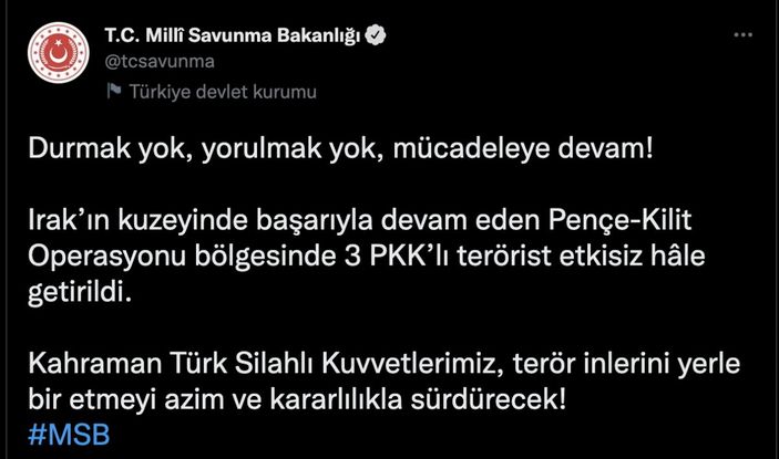 MSB: 3 PKK’lı terörist yakalandı