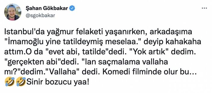 Şahan Gökbakar'dan Ekrem İmamoğlu'na tatil tepkisi