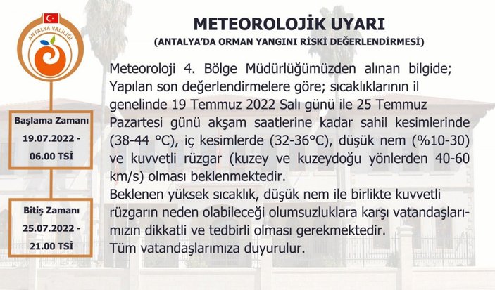Antalya için yüksek sıcaklık uyarısı