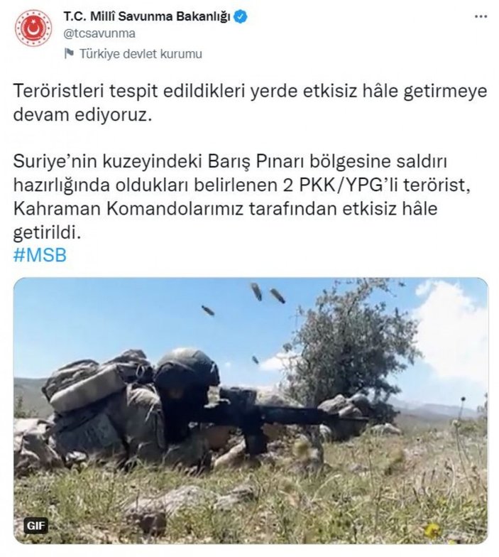 MSB: Saldırı hazırlığındaki  2 PKK'lı terörist yakalandı