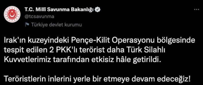 Pençe Kilit operasyon bölgesinde 2 PKK'lı öldürüldü