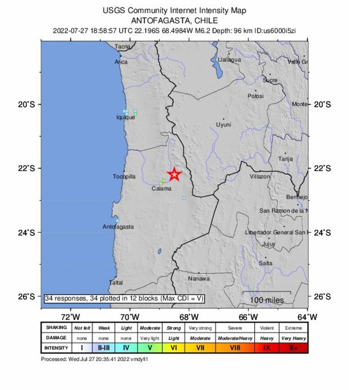 Şili’de 6.2 büyüklüğünde deprem meydana geldi