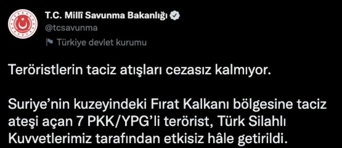 Fırat Kalkanı bölgesinde 7 terörist öldürüldü