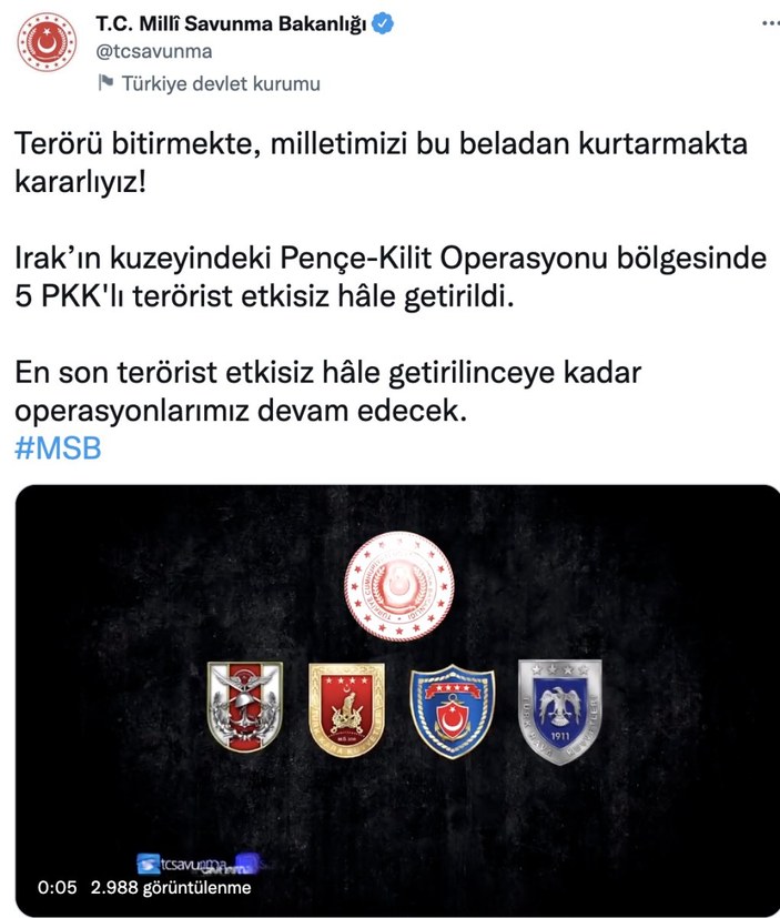 Pençe Kilit bölgesinde 5 PKK'lı terörist etkisiz hale getirildi