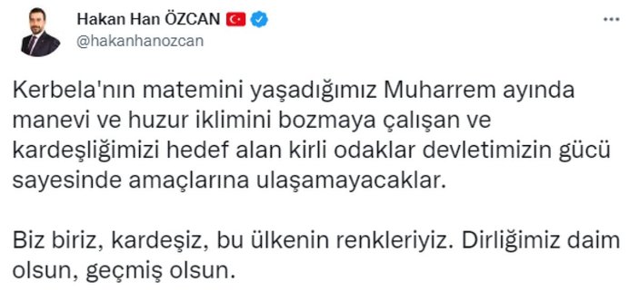 AK Parti Ankara İl Başkanı Hakan Han Özcan'dan, cemevi saldırılarına tepki