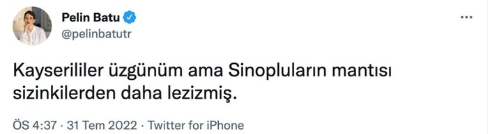 Pelin Batu'nın mantı yorumu: Sinop daha iyi