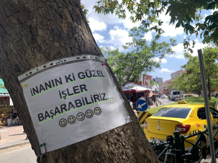 Eskişehir'de ağaçlara motive edici notlar asıldı