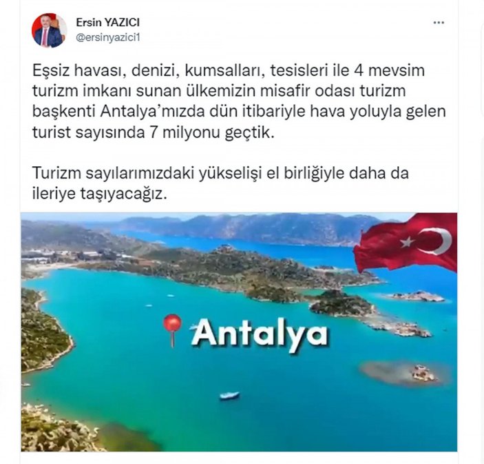 Antalya'ya hava yolu ile gelen turist sayısı 7 milyonu aştı