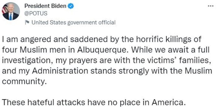 Joe Biden: Müslüman cinayetleri nedeniyle öfkeliyim