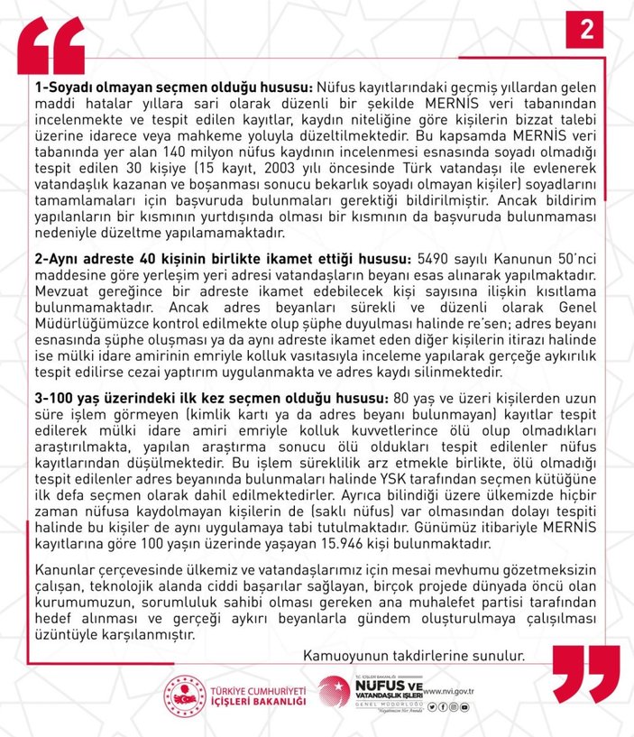 Nüfus Müdürlüğü'nden Kılıçdaroğlu'nun YSK iddialarına yanıt