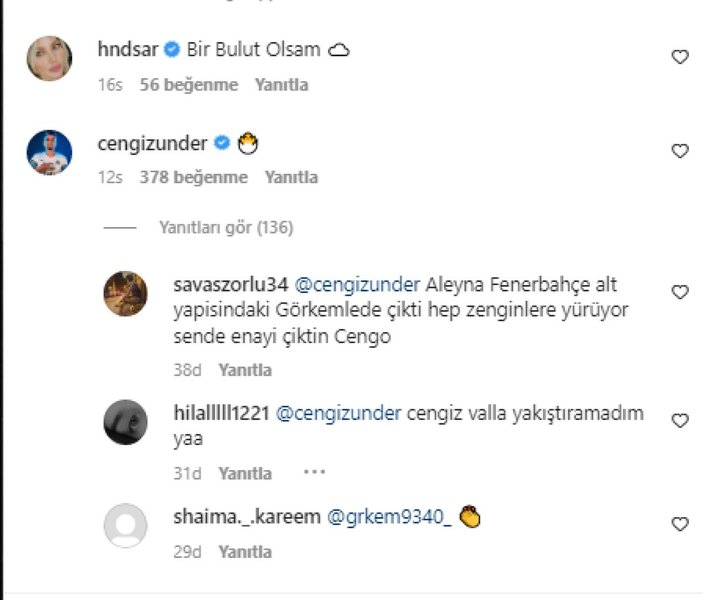 Cengiz Ünder, Aleyna Kalaycıoğlu'na yorum yazdı