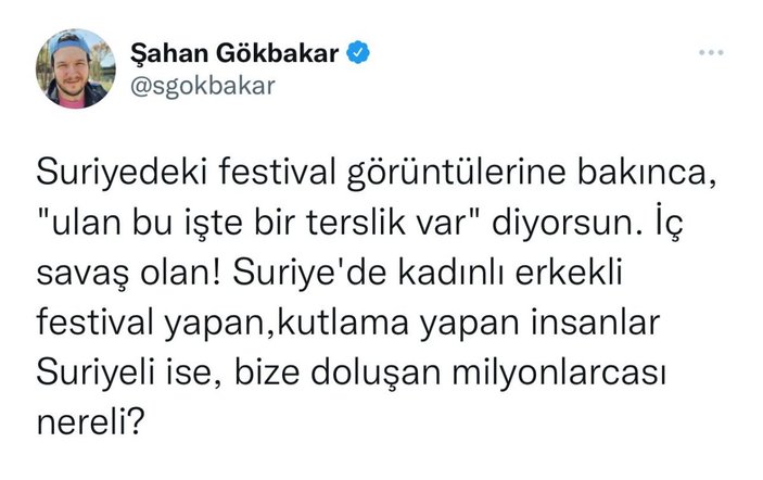 Şahan Gökbakar, Suriye'de düzenlenen festivale tepkili