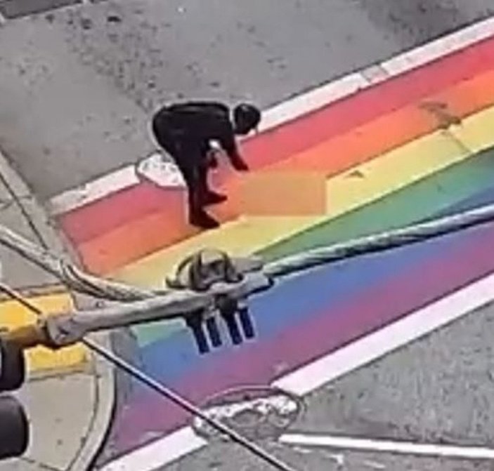 ABD’de, LGBT bayraklı yaya geçidine gamalı haç çizildi