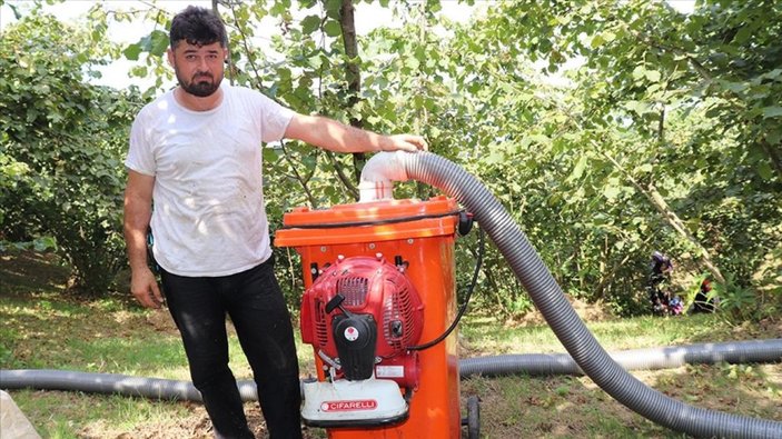 Ordu'da inşaat ustası, çöp kovasından fındık toplama makinesi geliştirdi