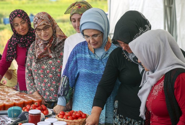 Emine Erdoğan, tarlada kadın çiftçilerle domates topladı