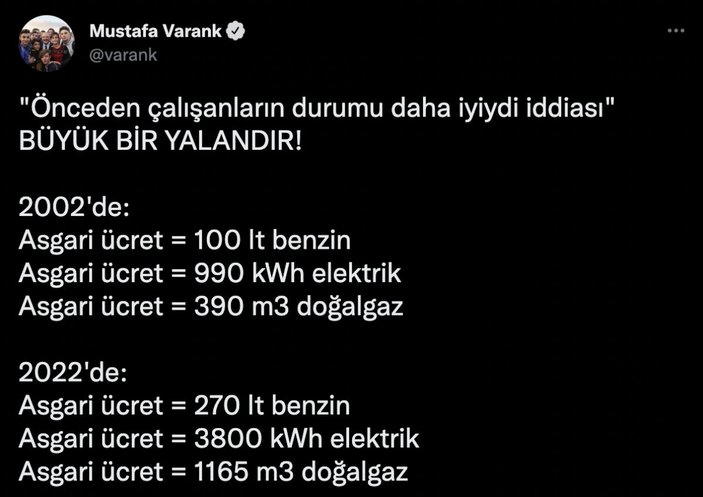 Mustafa Varank'tan 2002 ile 2022 asgari ücretle alım gücü kıyası