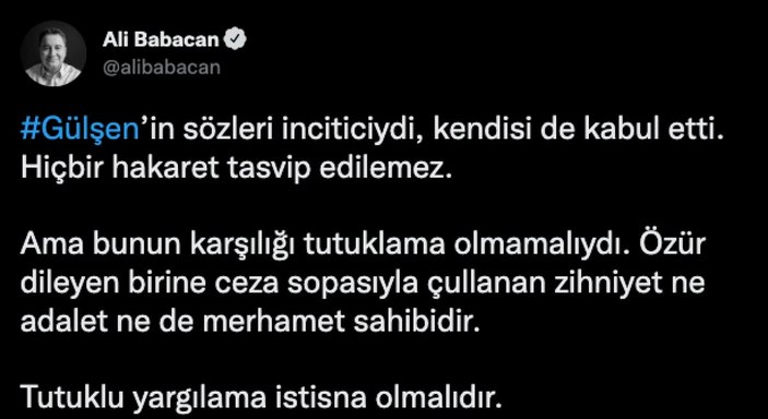 Ali Babacan'dan Gülşen paylaşımı