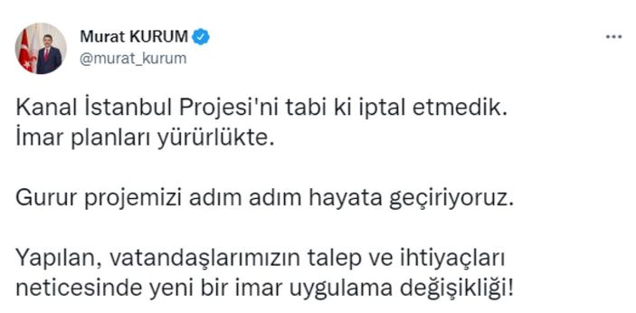 Murat Kurum: Kanal İstanbul Projesi'ni iptal etmedik